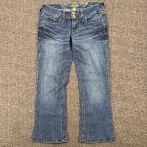 Refuge Pop Starlet Flare Jeans Crop 6S Medium Wash Low Rise Embroidered Y2K Blue